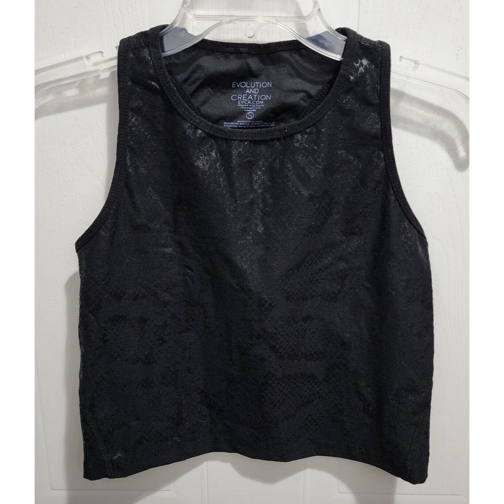 Evolution And Creation Women's Cropped Racerback Tank Top Black Soft Knit Size S